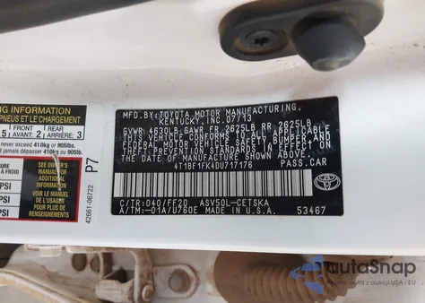 2013 Toyota Camry Se из США, поврежденный, VIN 4T1BF1FK4DU717176